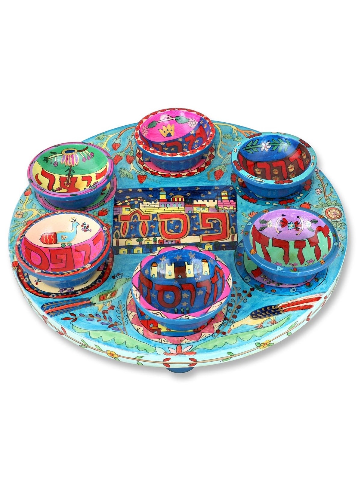 Wooden Seder Plate With Oriental Design By Yair Emanuel