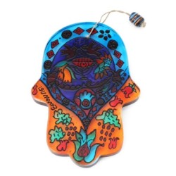 Yair Emanuel Glass Hamsa - Menorah and Evil Eye