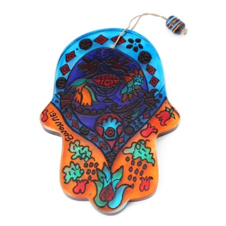 Yair Emanuel Glass Hamsa - Menorah and Evil Eye