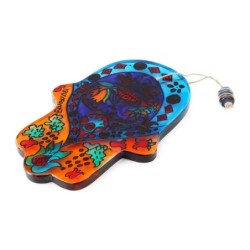 Yair Emanuel Glass Hamsa - Menorah and Evil Eye