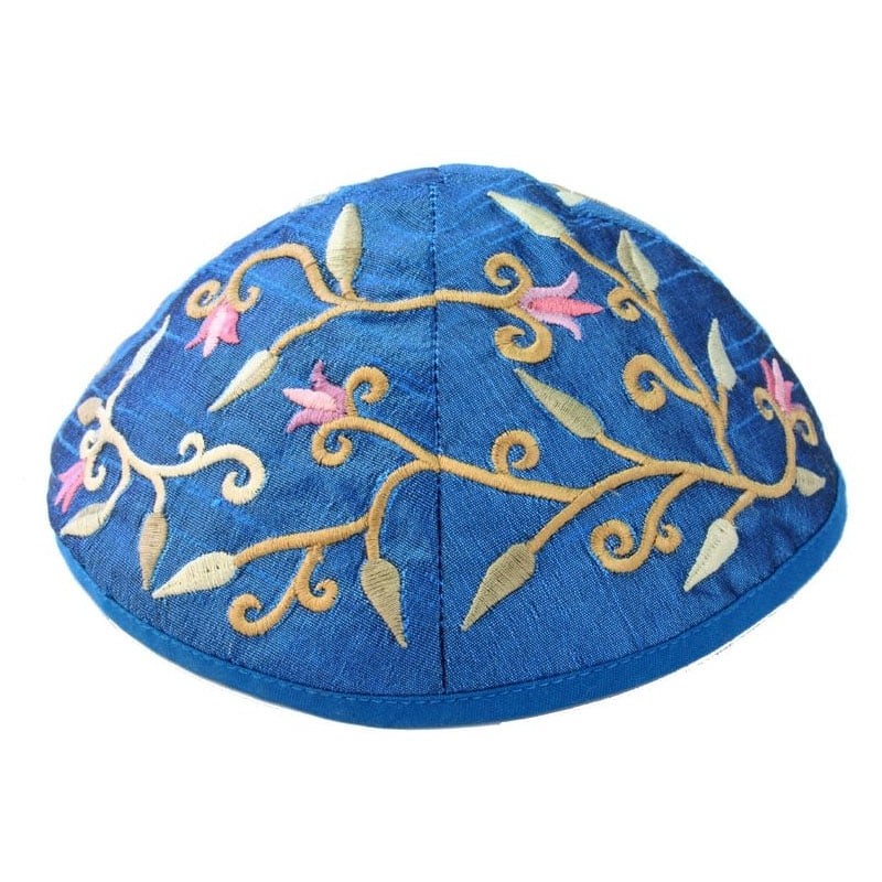 Yair Emanuel Embroidered Silk Kippah - Tulips