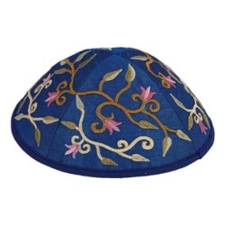 Yair Emanuel Embroidered Silk Kippah - Tulips