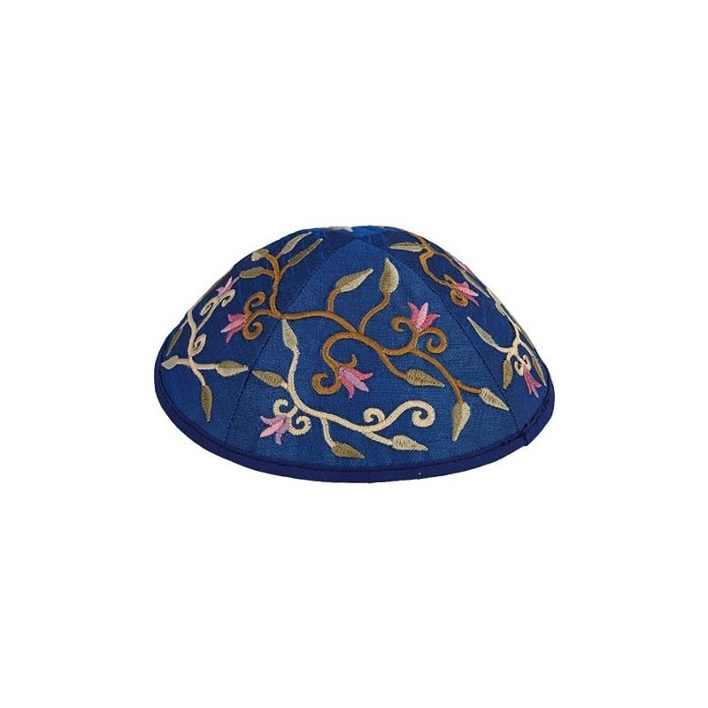 Yair Emanuel Embroidered Silk Kippah - Tulips
