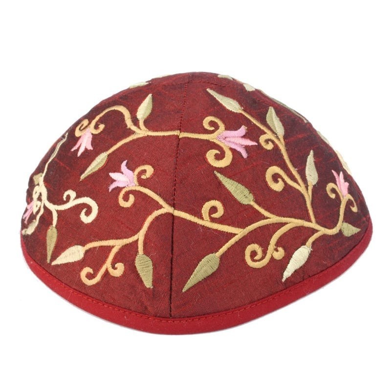 Yair Emanuel Embroidered Silk Kippah - Tulips