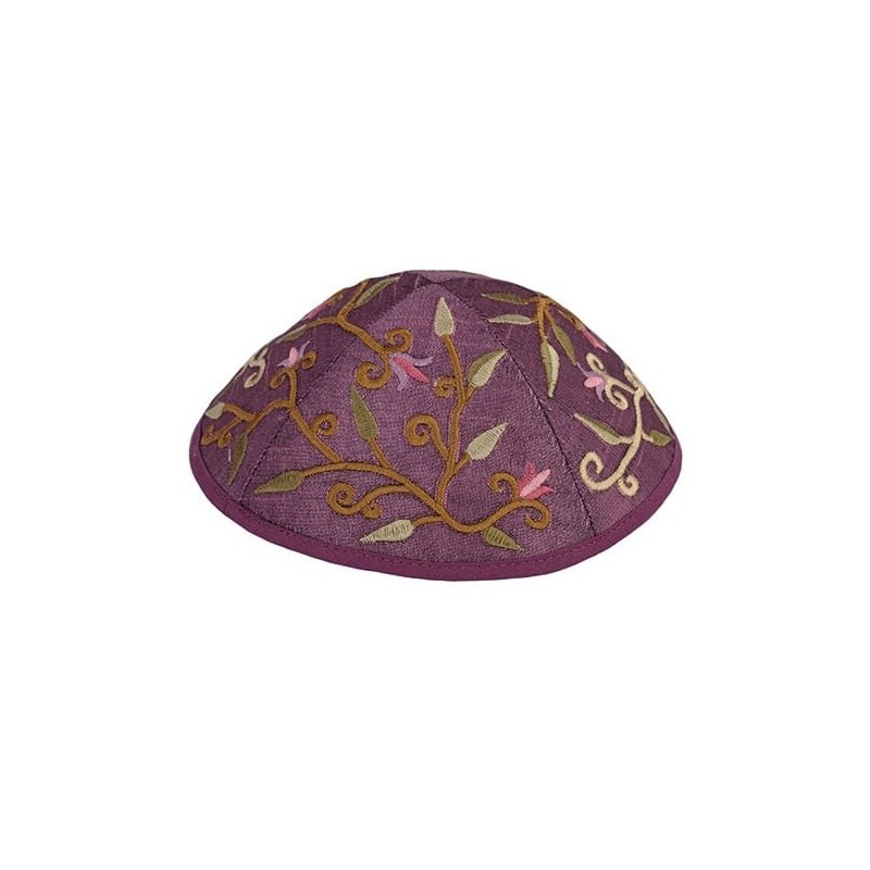 Yair Emanuel Embroidered Silk Kippah - Tulips