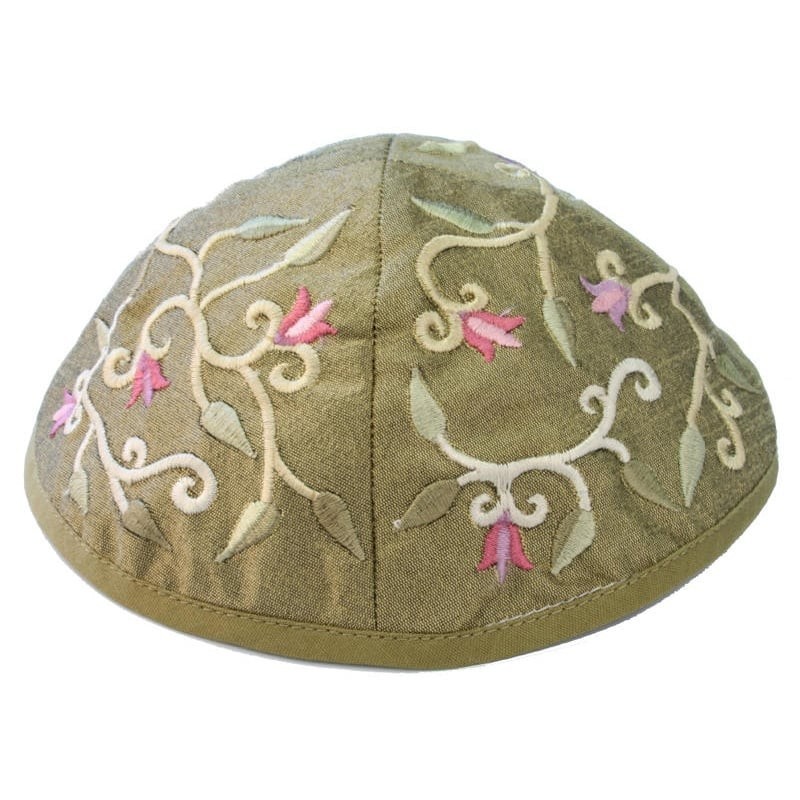 Yair Emanuel Embroidered Silk Kippah - Tulips