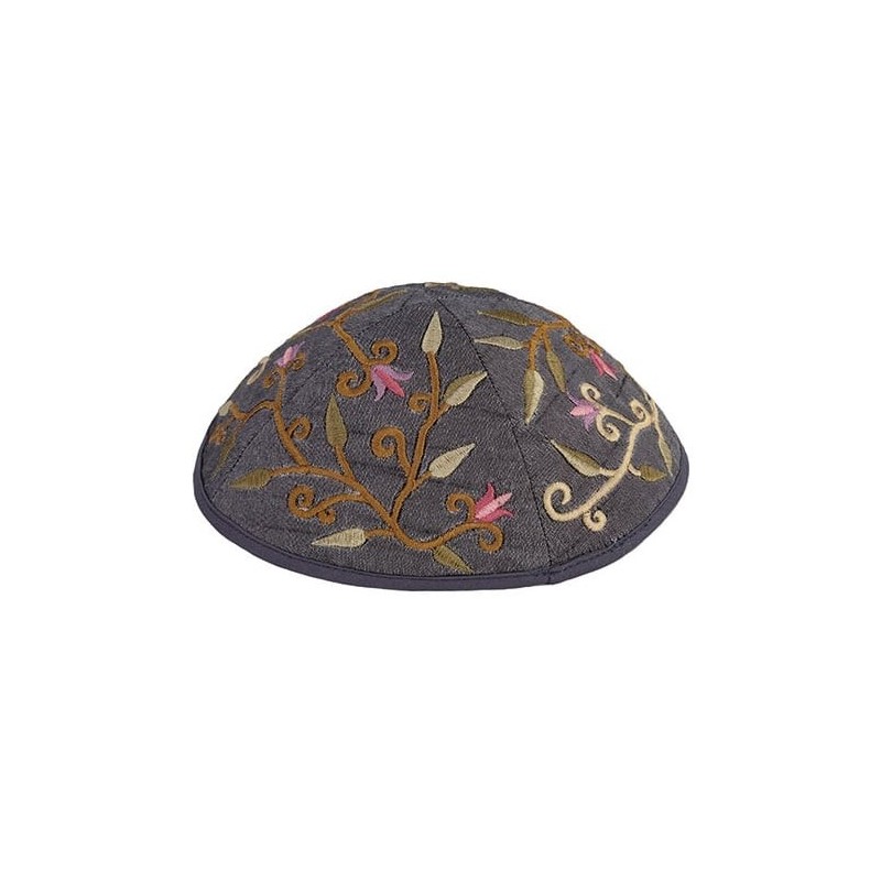 Yair Emanuel Embroidered Silk Kippah - Tulips