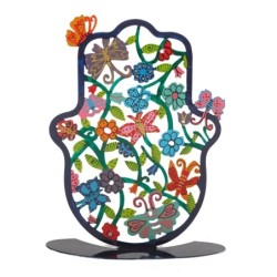 Yair Emanuel Hand Painted Standing Hamsa - Flower Design Option