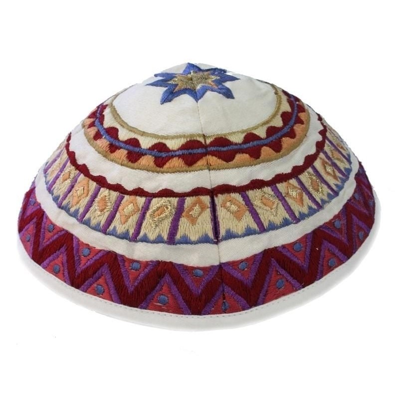 Yair Emanuel Embroidered Silk Kippah - Geometrical - Variety of Colors