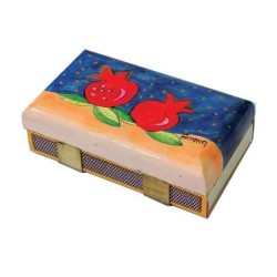Yair Emanuel Kitchen Size Painted Wooden Match Box - Two Pomegranates