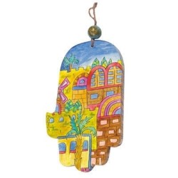 Yair Emanuel Wood Painted Hamsa - Jerusalem (Color)