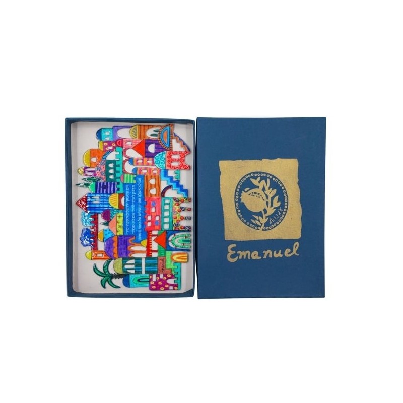 Jerusalem Skyline Hand-Painted Wall Hanging by Yair Emanuel