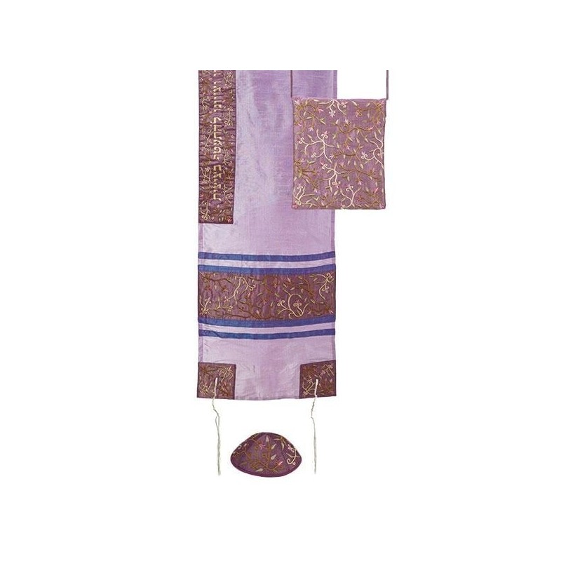 Yair Emanuel 'Tallisack' Purple Embroidered Floral Tallit with Matchin