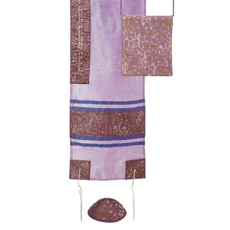 Yair Emanuel 'Tallisack' Purple Embroidered Floral Tallit with Matchin