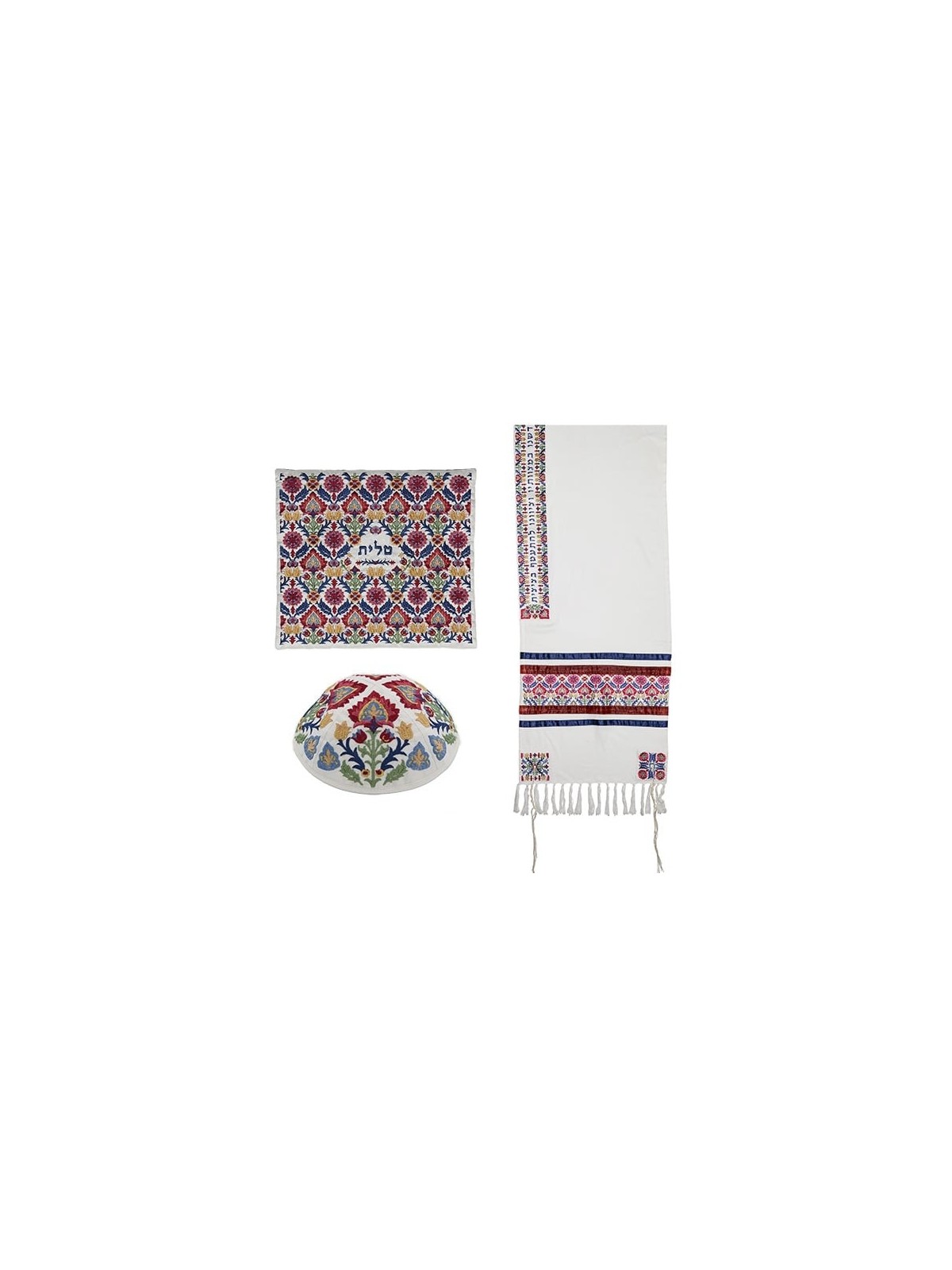 Yair Emanuel Fully Embroidered Cotton Red Floral Tallit (Prayer Shawl