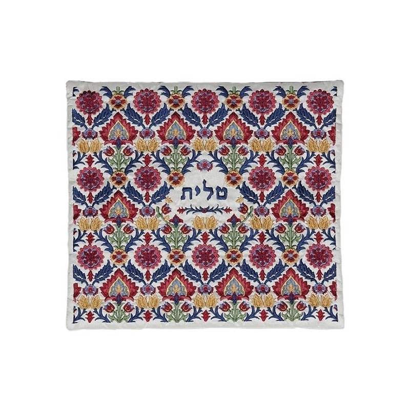 Yair Emanuel Fully Embroidered Cotton Red Floral Tallit (Prayer Shawl