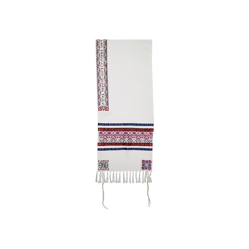 Yair Emanuel Fully Embroidered Cotton Red Floral Tallit (Prayer Shawl