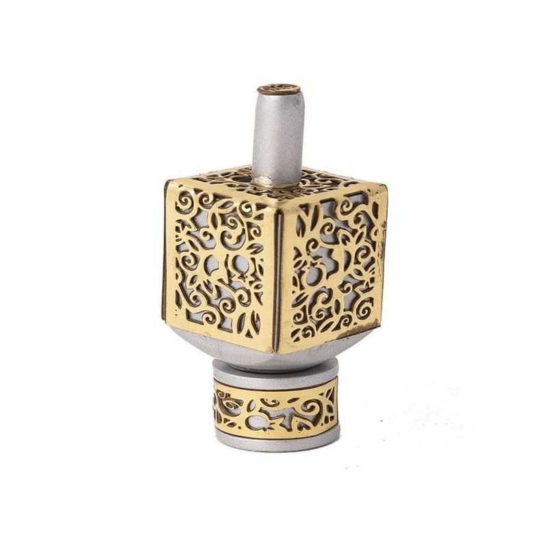 Yair Emanuel Pomegranate & Floral Pattern Metal Dreidel (Range of Colo