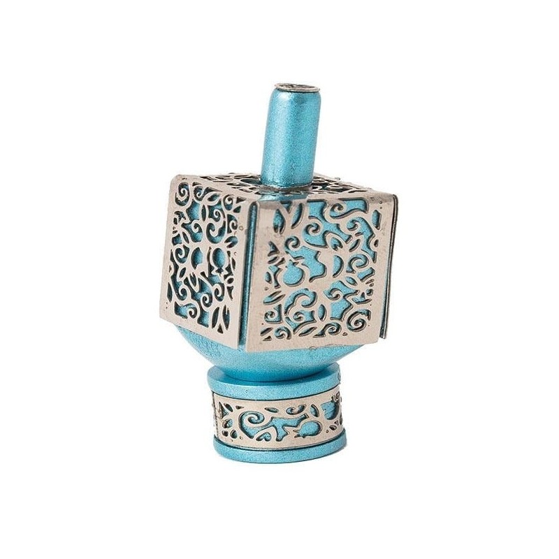 Yair Emanuel Pomegranate & Floral Pattern Metal Dreidel (Range of Colo