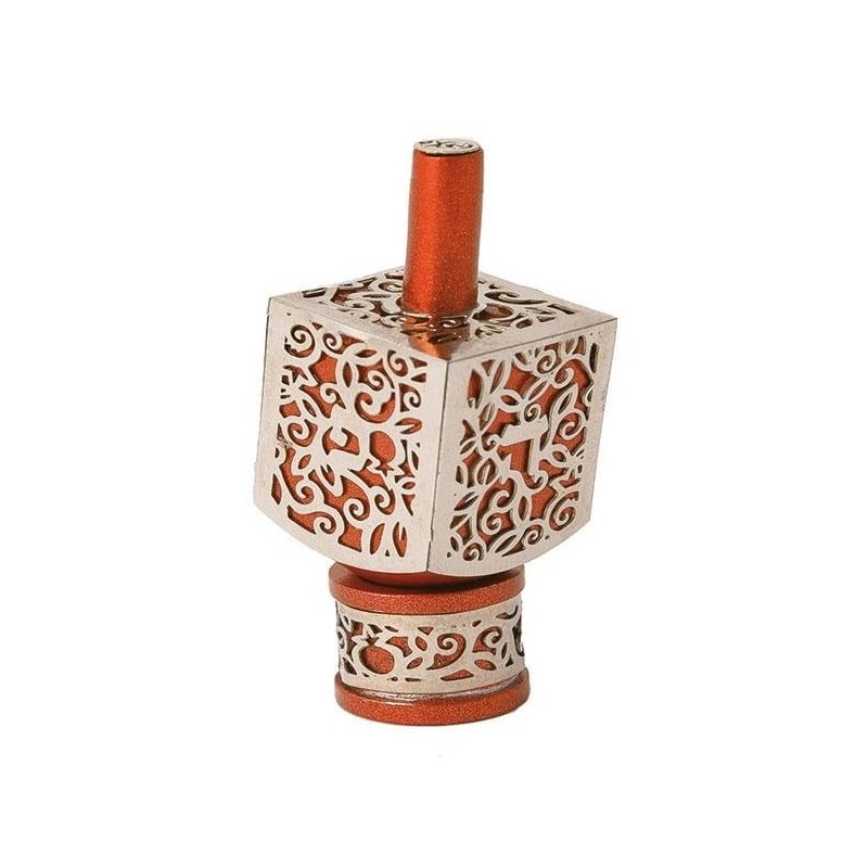 Yair Emanuel Pomegranate & Floral Pattern Metal Dreidel (Range of Colo