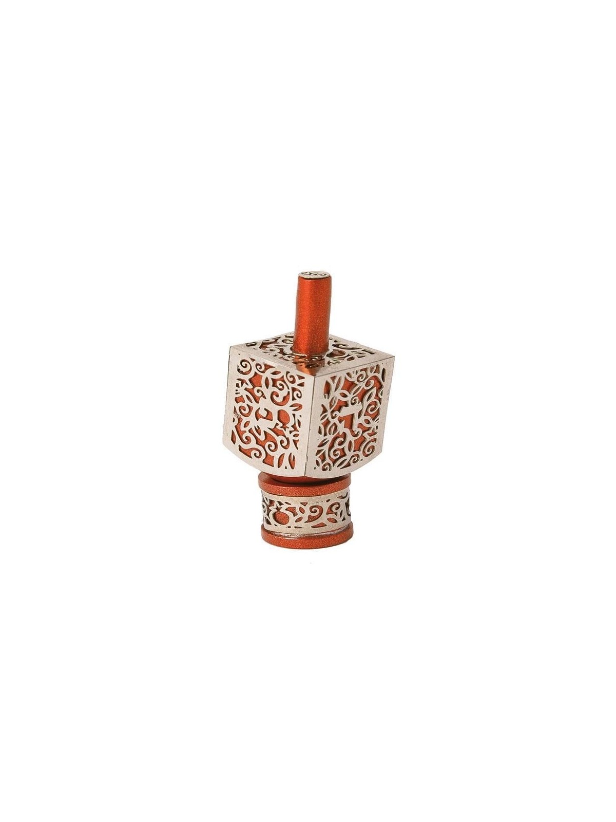 Yair Emanuel Pomegranate & Floral Pattern Metal Dreidel (Range of Colo