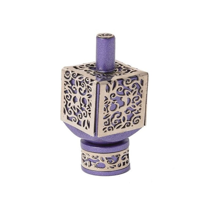 Yair Emanuel Pomegranate & Floral Pattern Metal Dreidel (Range of Colo