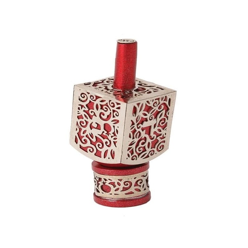 Yair Emanuel Pomegranate & Floral Pattern Metal Dreidel (Range of Colo
