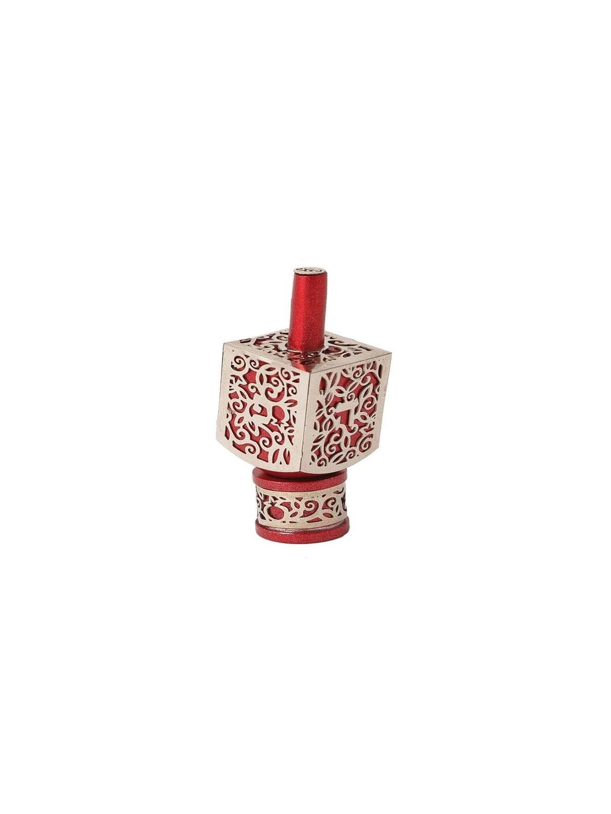 Yair Emanuel Pomegranate & Floral Pattern Metal Dreidel (Range of Colo