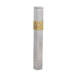 Yair Emanuel Stainless Steel & Copper Hammered Pomegranate Mezuzah (Ch