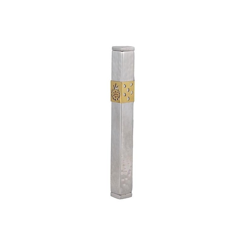 Yair Emanuel Stainless Steel & Copper Hammered Pomegranate Mezuzah (Ch