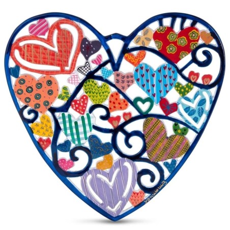Yair Emanuel Hand Painted Heart Wall Hanging - Many Hearts