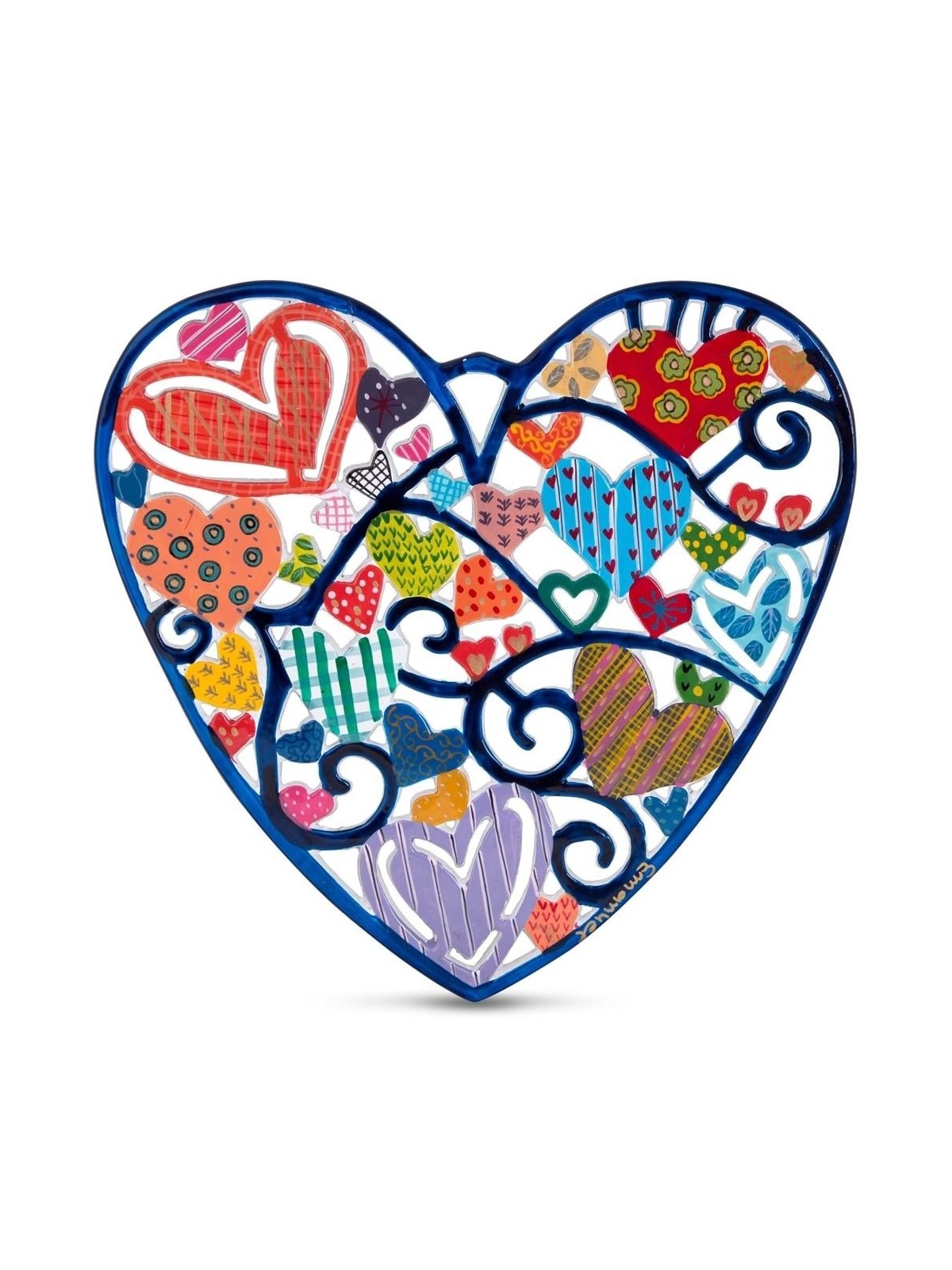 Yair Emanuel Hand Painted Heart Wall Hanging - Many Hearts