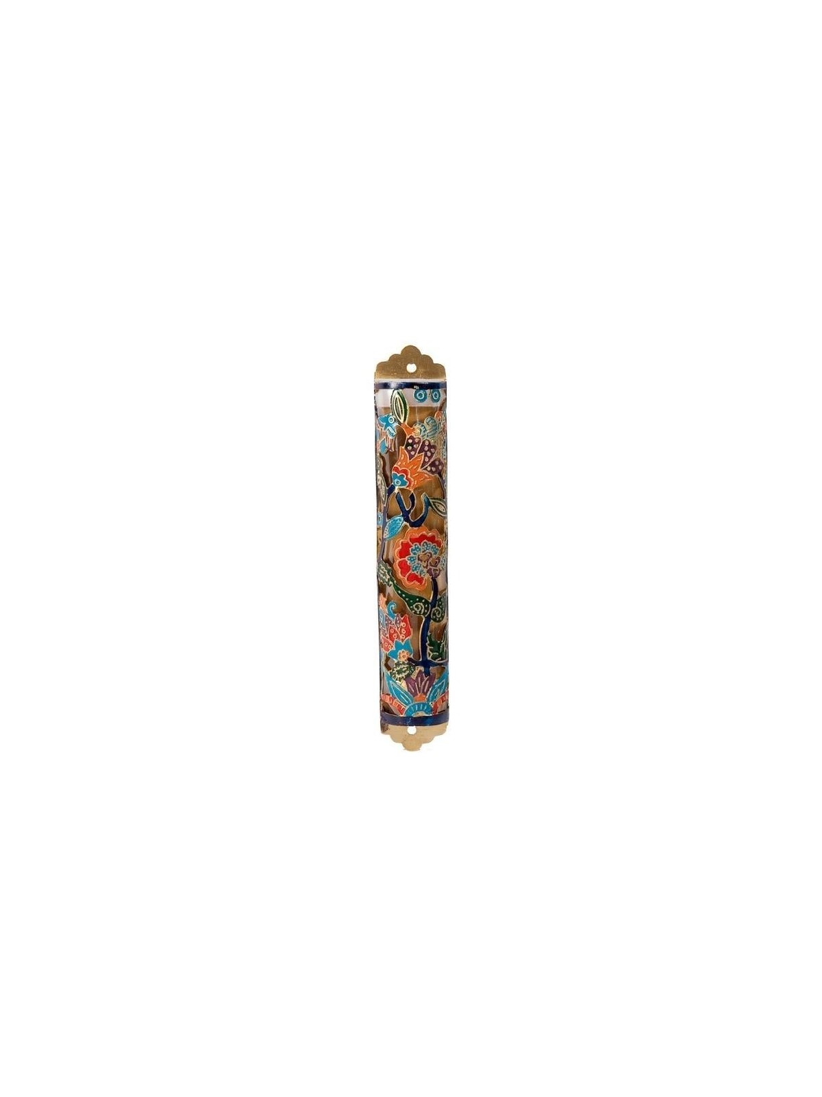 Yair Emanuel Laser Cut Hand Painted Metal Mezuzah - Flowers