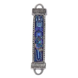 Yair Emanuel Aluminum Mezuzah with Embroidered Beads - Blue/Purple