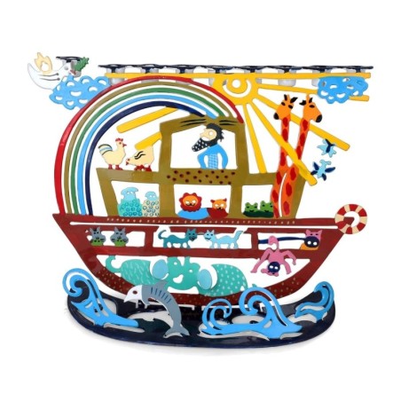 Yair Emanuel Hand-Painted Noah's Ark Hanukkah Menorah
