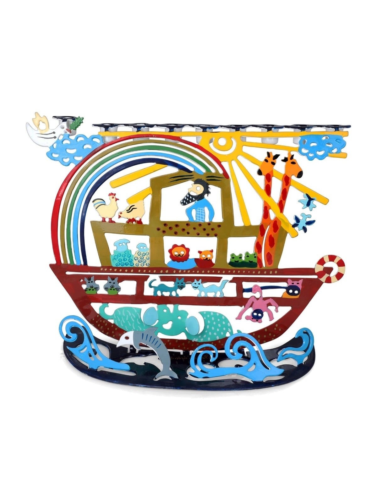 Yair Emanuel Hand-Painted Noah's Ark Hanukkah Menorah