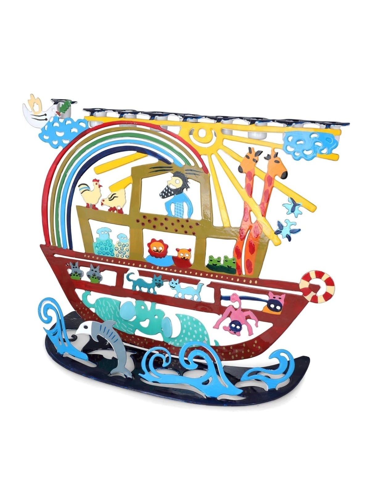 Yair Emanuel Hand-Painted Noah's Ark Hanukkah Menorah