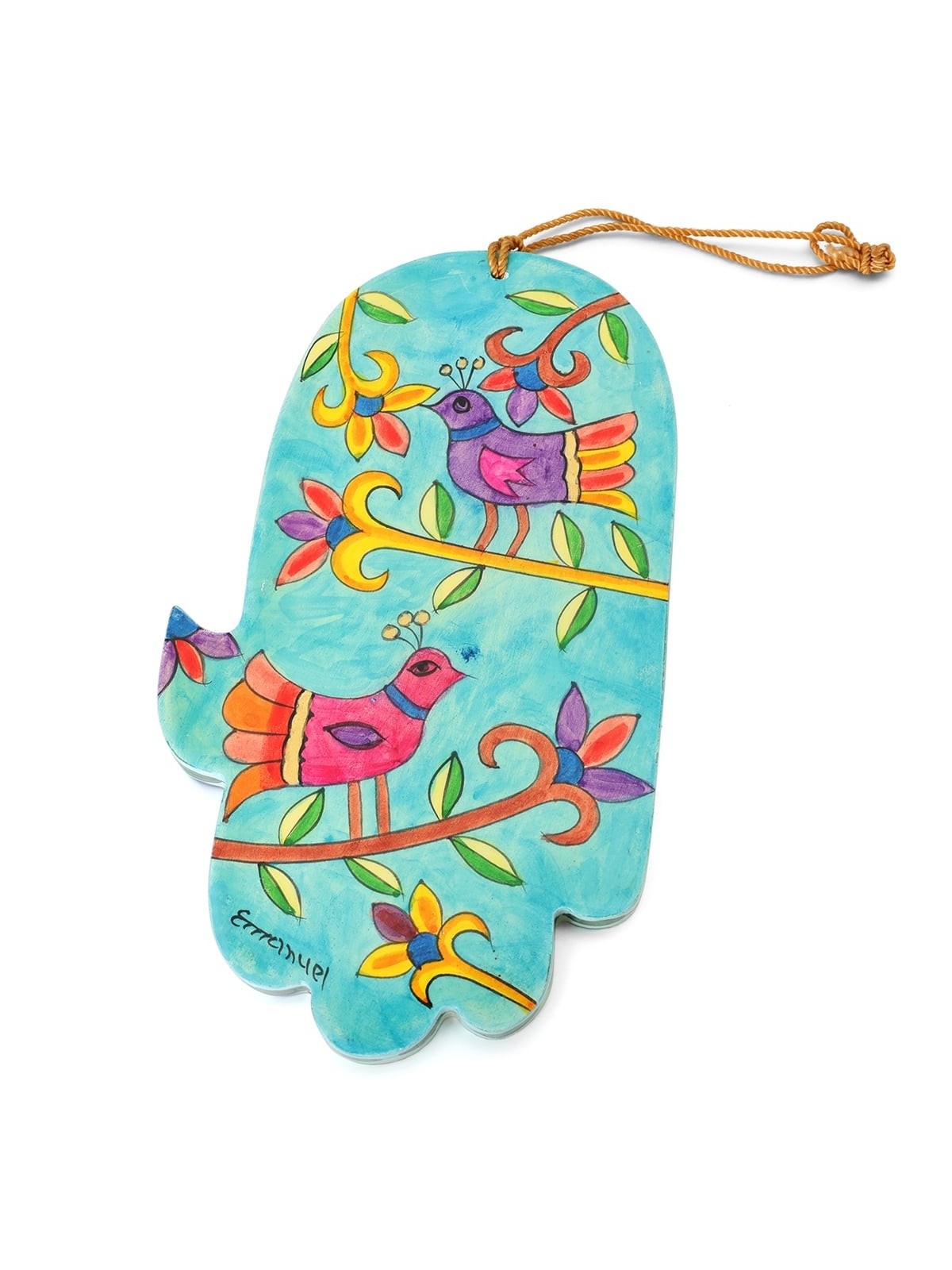 Yair Emanuel Small Wood Painted Hamsa - Birds