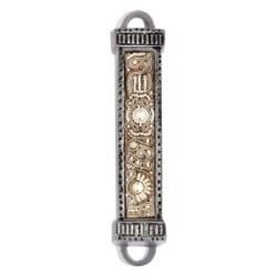 Yair Emanuel Aluminum Mezuzah with Embroidered Beads-Brown/Beige
