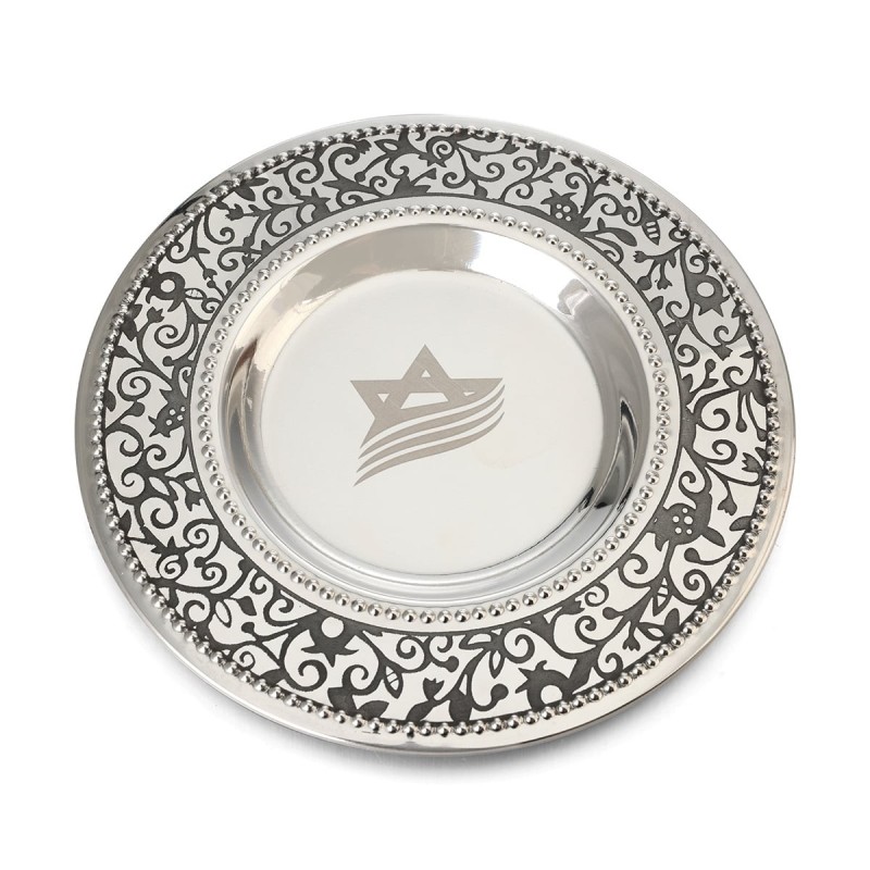 Personalized Pomegranate Stainless Steel Kiddush Cup and Saucer