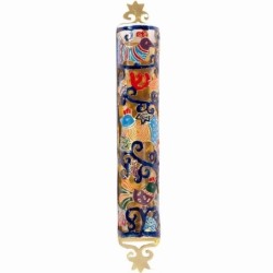 Yair Emanuel Laser Cut Hand Painted Metal Mezuzah - Birds