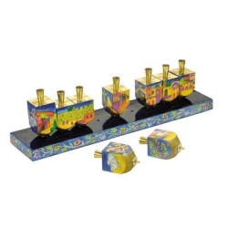 Yair Emanuel Wooden Dreidel Hanukkah Menorah - Jerusalem