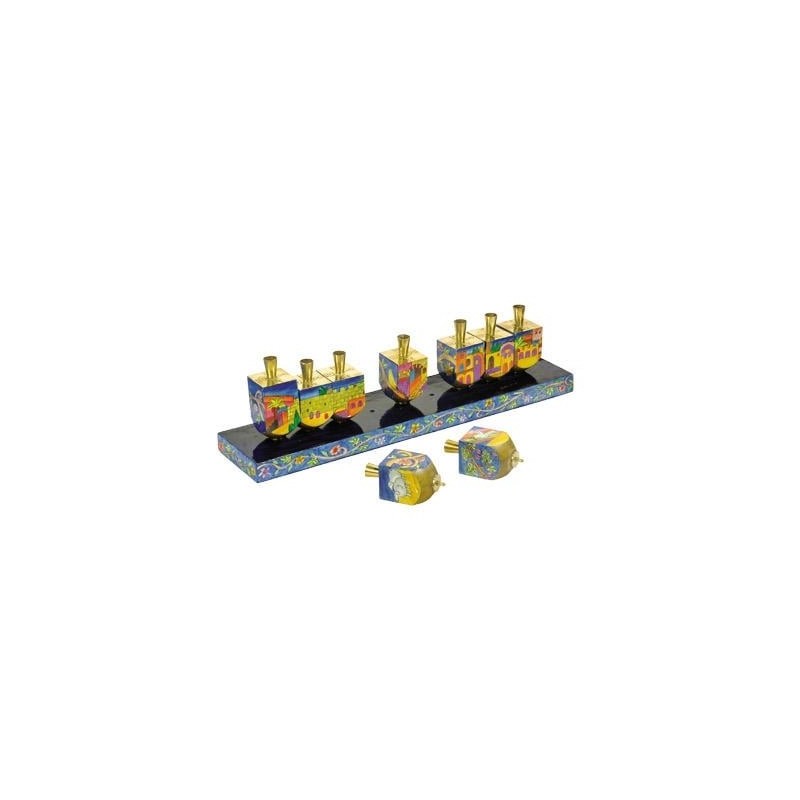 Yair Emanuel Wooden Dreidel Hanukkah Menorah - Jerusalem