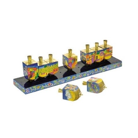 Yair Emanuel Wooden Dreidel Hanukkah Menorah - Jerusalem