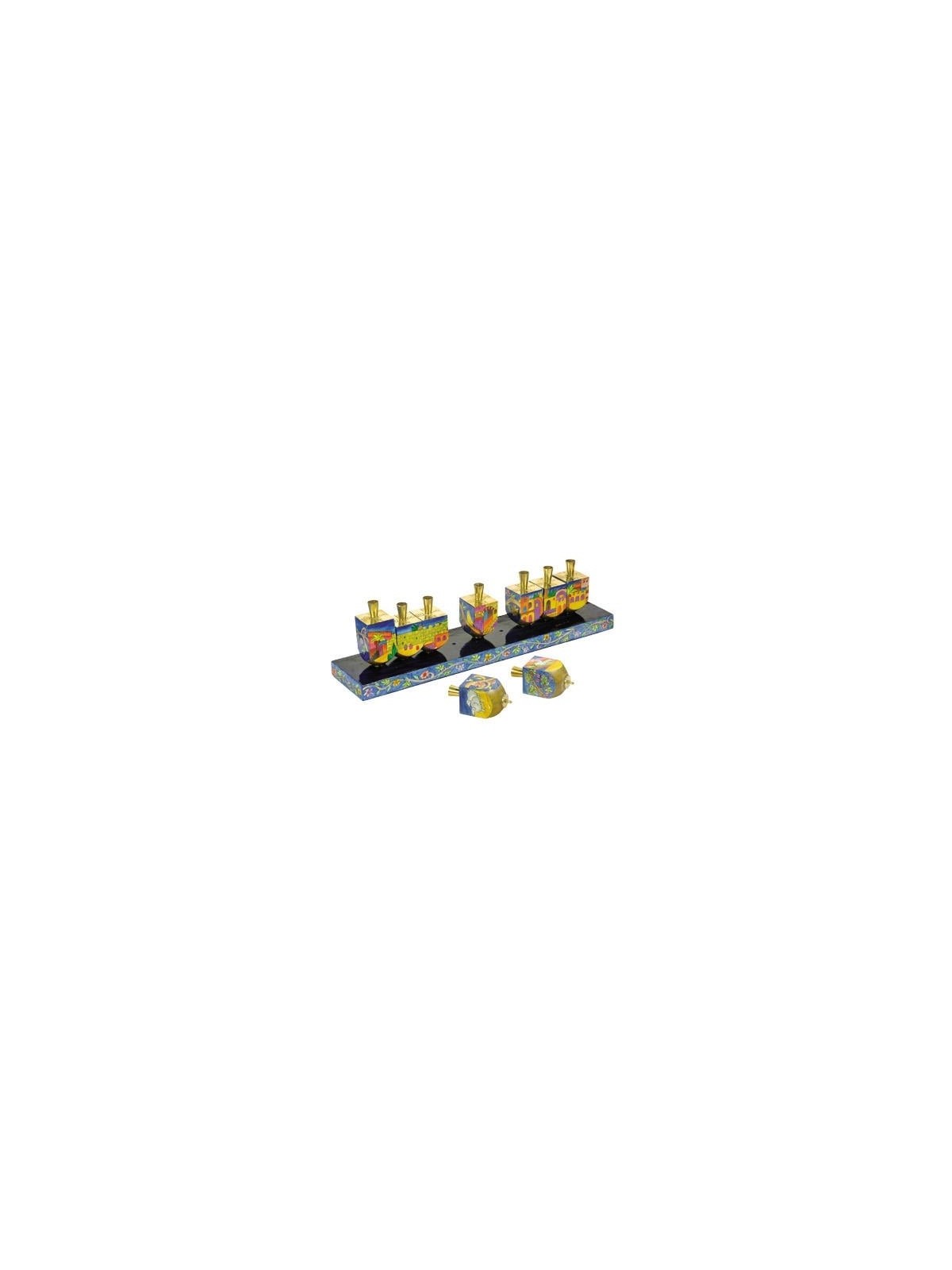 Yair Emanuel Wooden Dreidel Hanukkah Menorah - Jerusalem