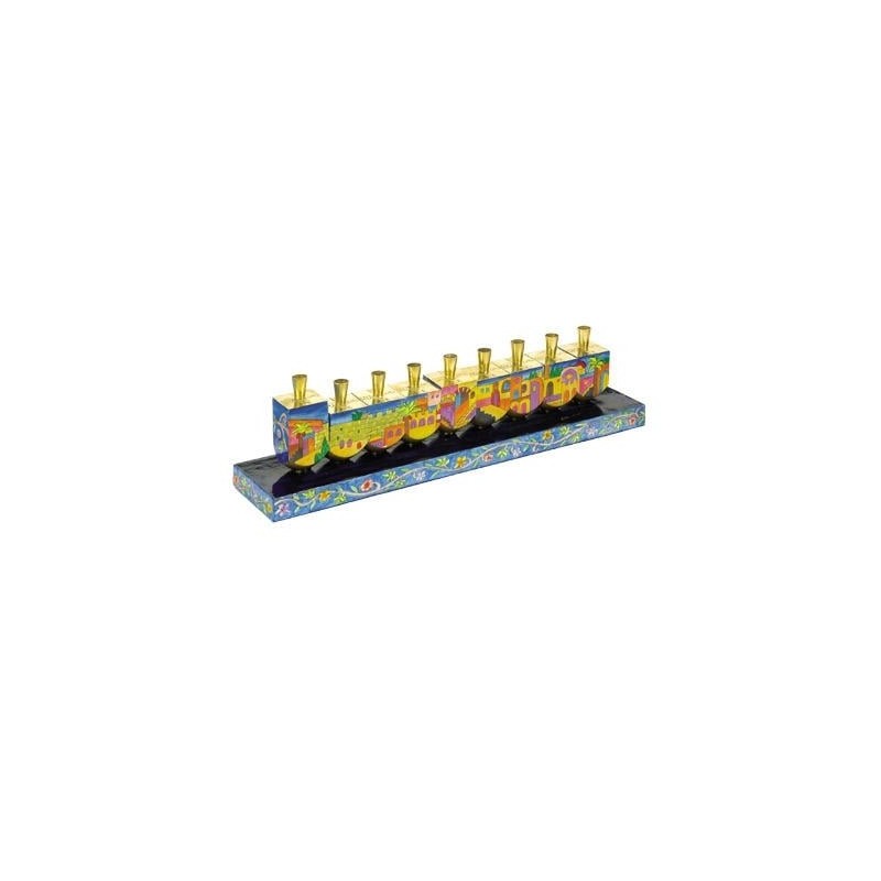 Yair Emanuel Wooden Dreidel Hanukkah Menorah - Jerusalem