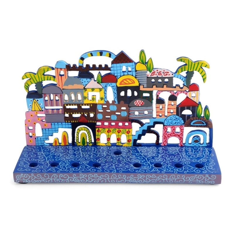 Yair Emanuel Painted Metal Hanukkah Menorah - Jerusalem
