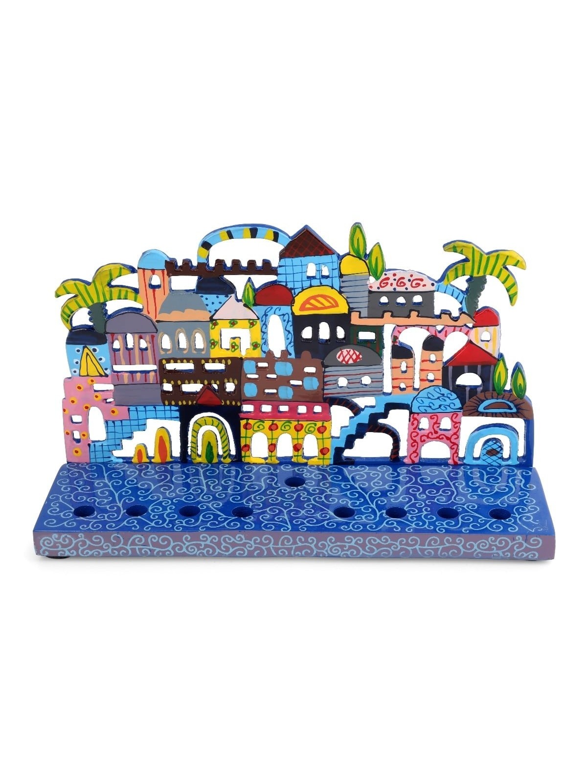 Yair Emanuel Painted Metal Hanukkah Menorah - Jerusalem