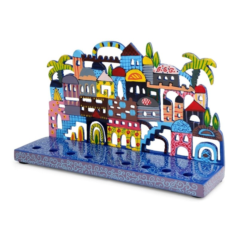 Yair Emanuel Painted Metal Hanukkah Menorah - Jerusalem