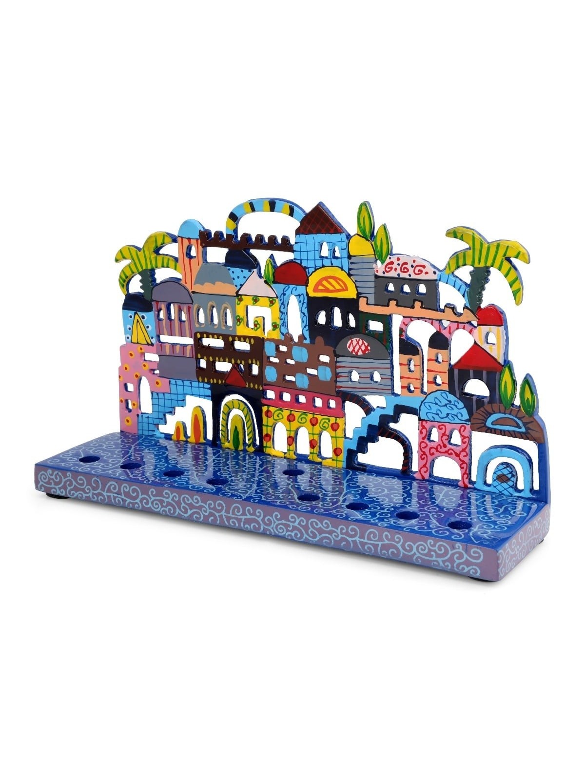Yair Emanuel Painted Metal Hanukkah Menorah - Jerusalem